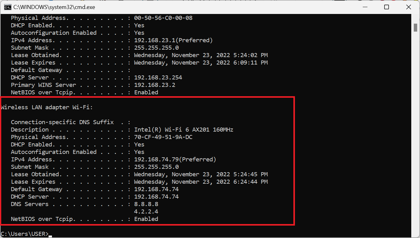 دستور ipconfig all