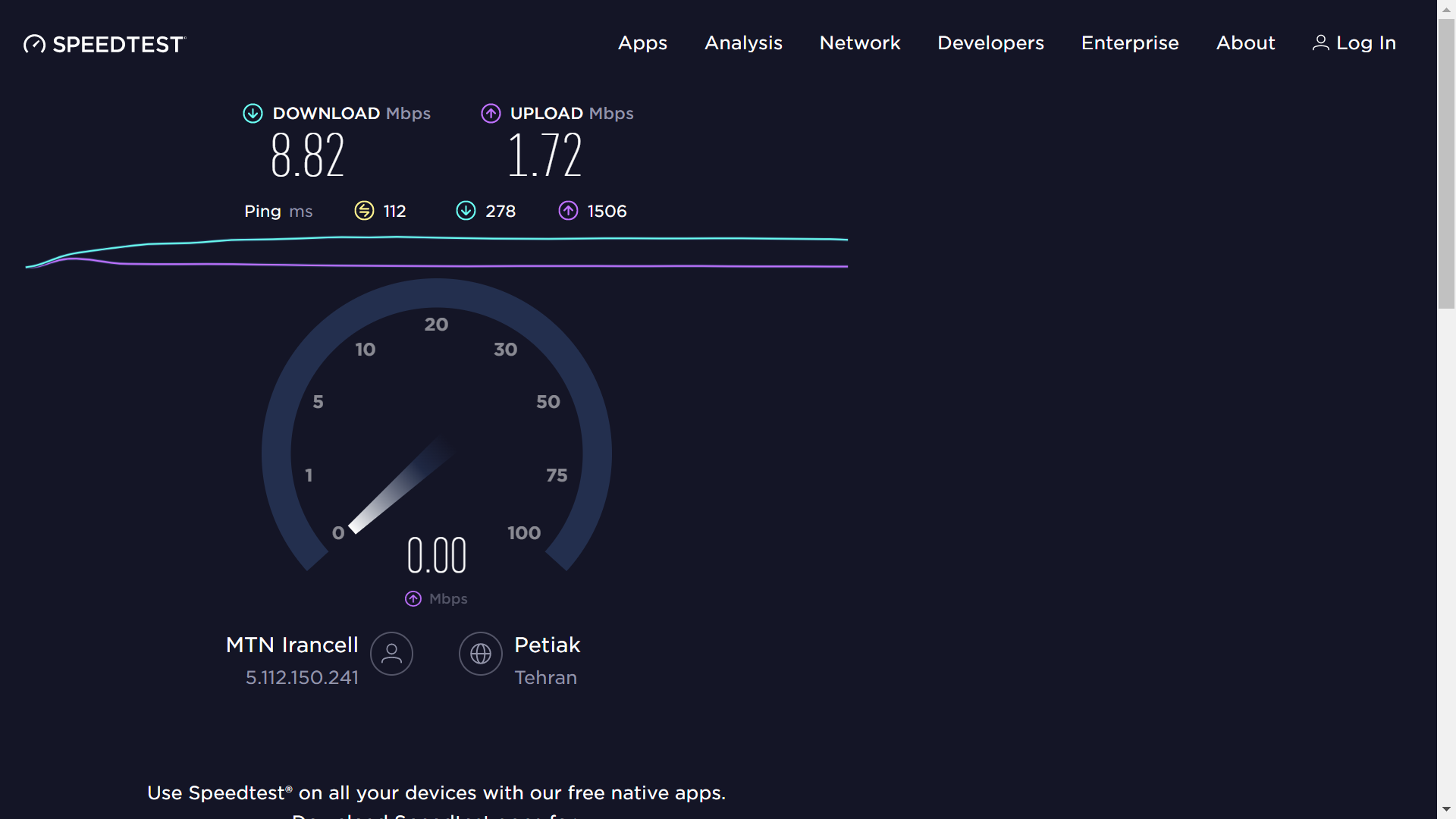 نتیجه سایت تست اینترنت