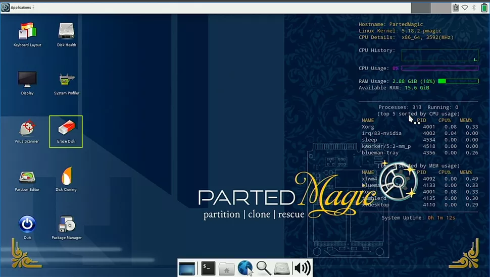 ابزار Erase Disk نرم افزار Parted Magic