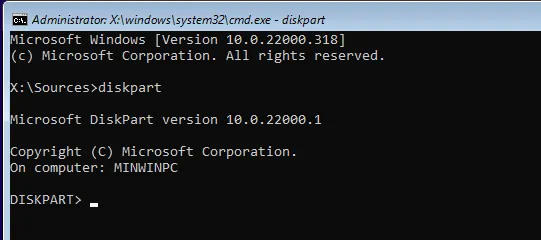 تایپ Diskpart در cmd