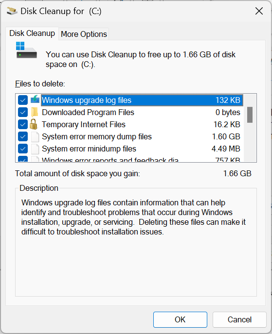 باز کردن clean up system files در Disk Cleanup