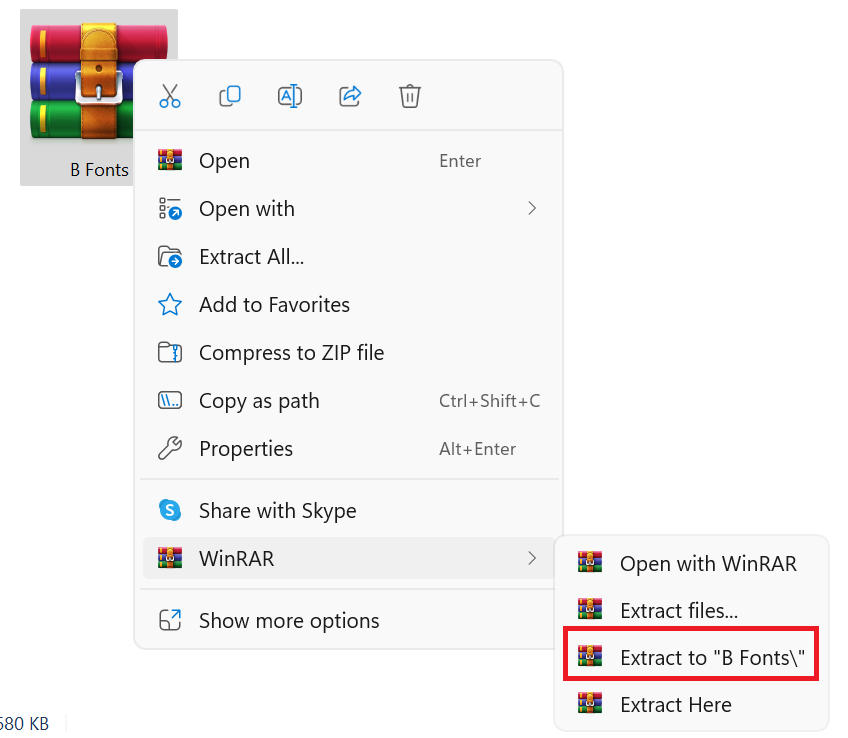 Extract کردن فایل های فونت برای نصب Extract کردن فایل های فونت برای نصب