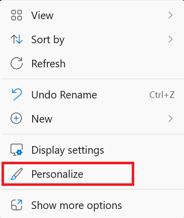 کلیک راست بر روی دسکتاپ ویندوز 11 و انتخاب گزینه Personalize