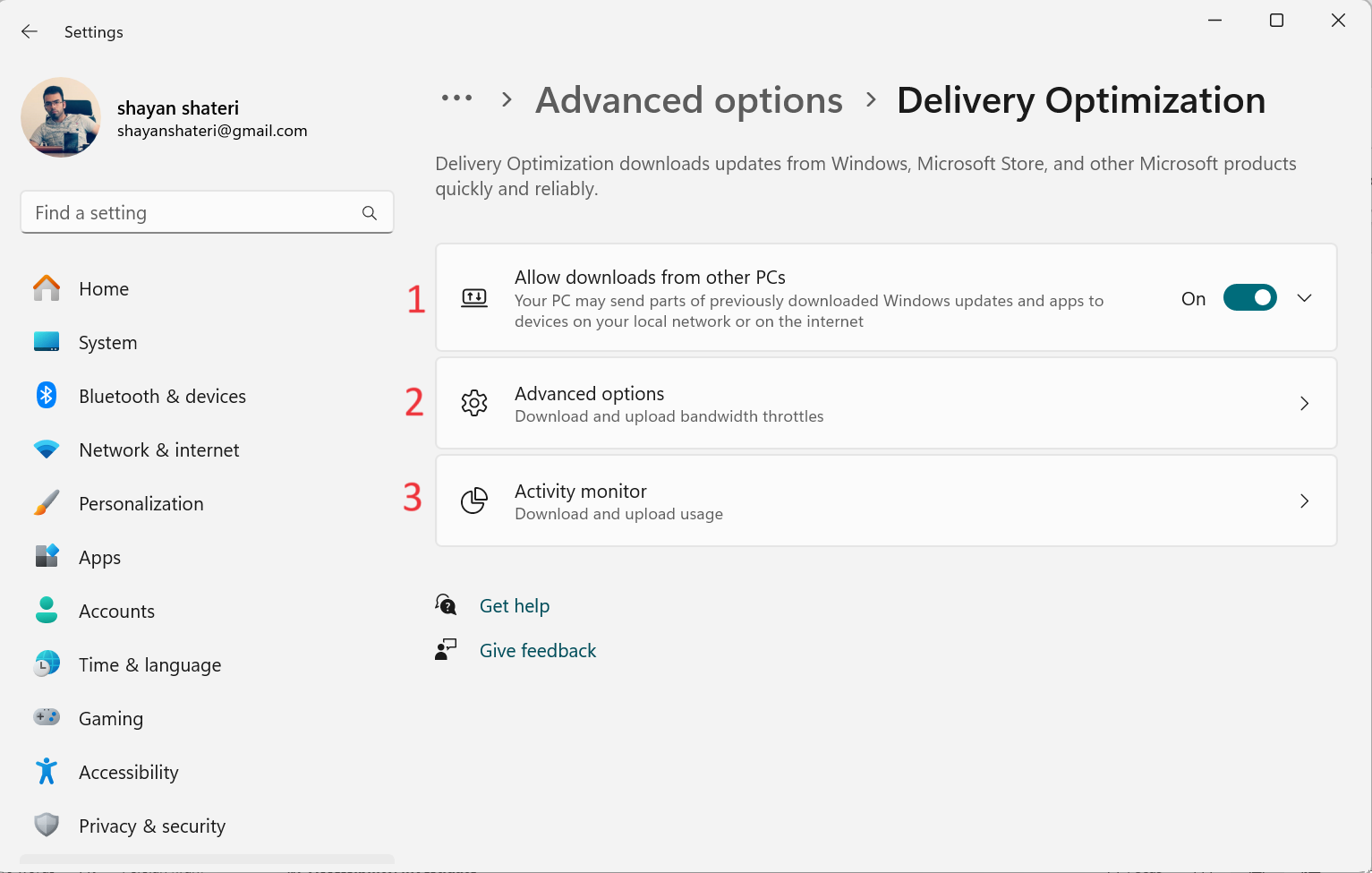 ۱۳-قسمت Delivery Optimization در تنظیمات آپدیت ویندوز ۱۱