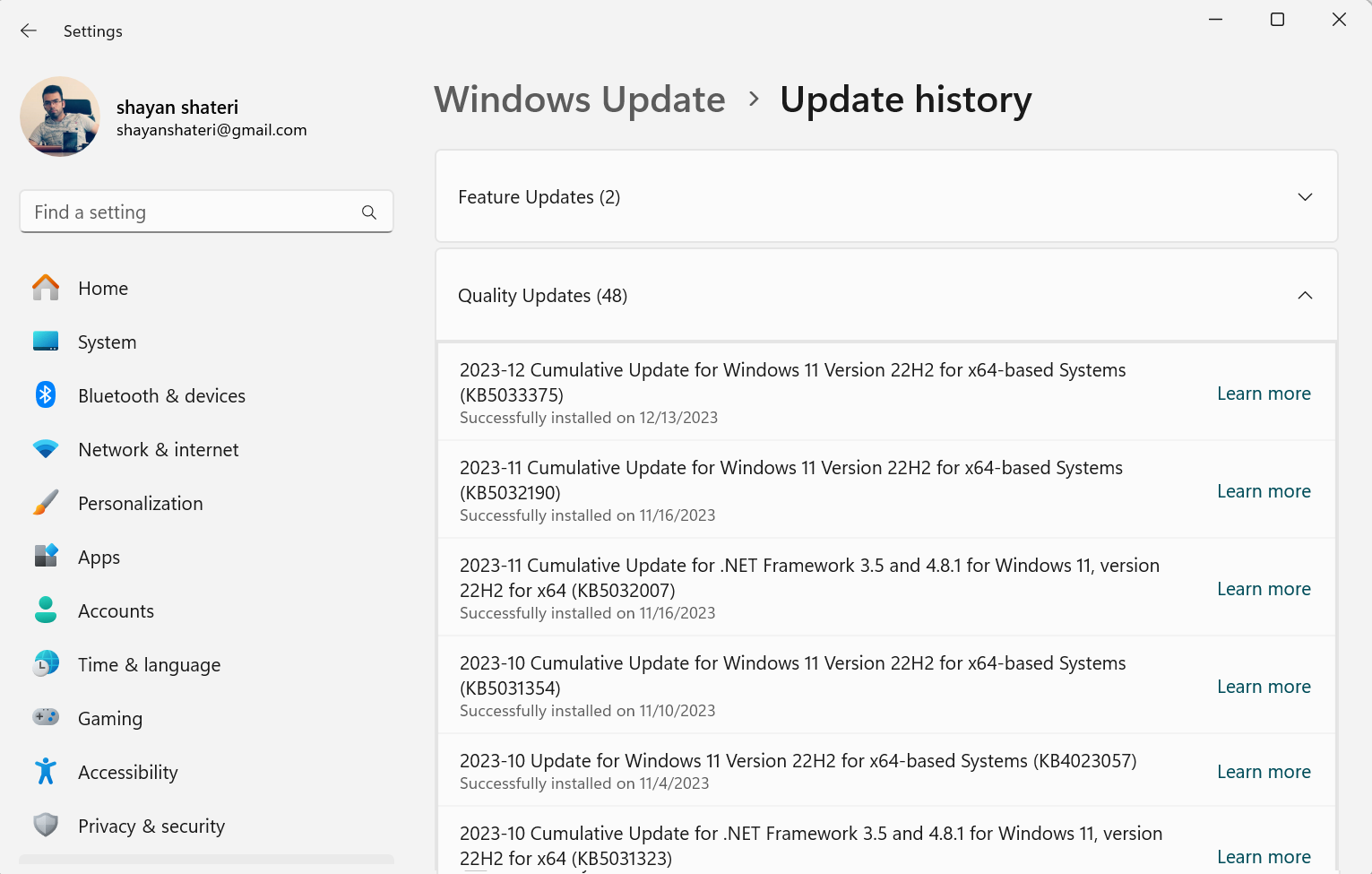 ۴- لیست آپدیت های قسمت Quality Updates در update history تنظیمات آپدیت ویندوز ۱۱ لیست آپدیت های قسمت Quality Updates در update history تنظیمات آپدیت ویندوز 11