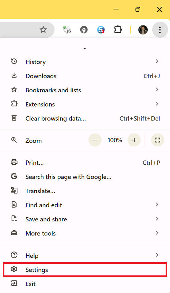 کلیک بر روی گزینه Settings گوگل کروم