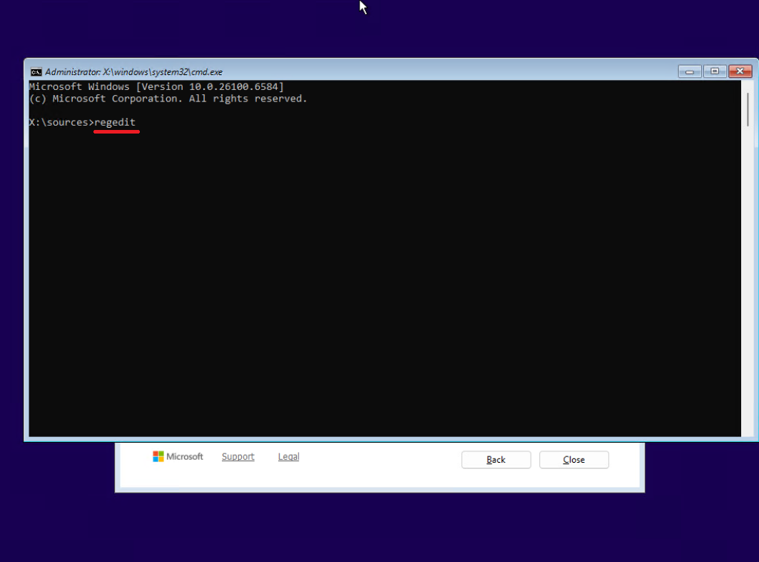 11- باز کردن رجیستری از طریق cmd در زمان نصب ویندوز 11 11- باز کردن رجیستری از طریق cmd در زمان نصب ویندوز 11