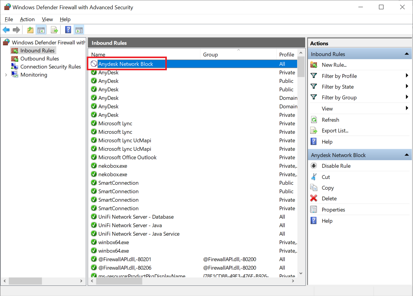 اضافه شدن قانون ساخته شده در فایروال ویندوز