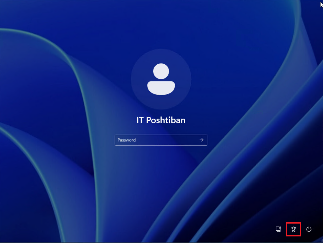 صفحه لاگین ویندوز و انتخاب accessibility