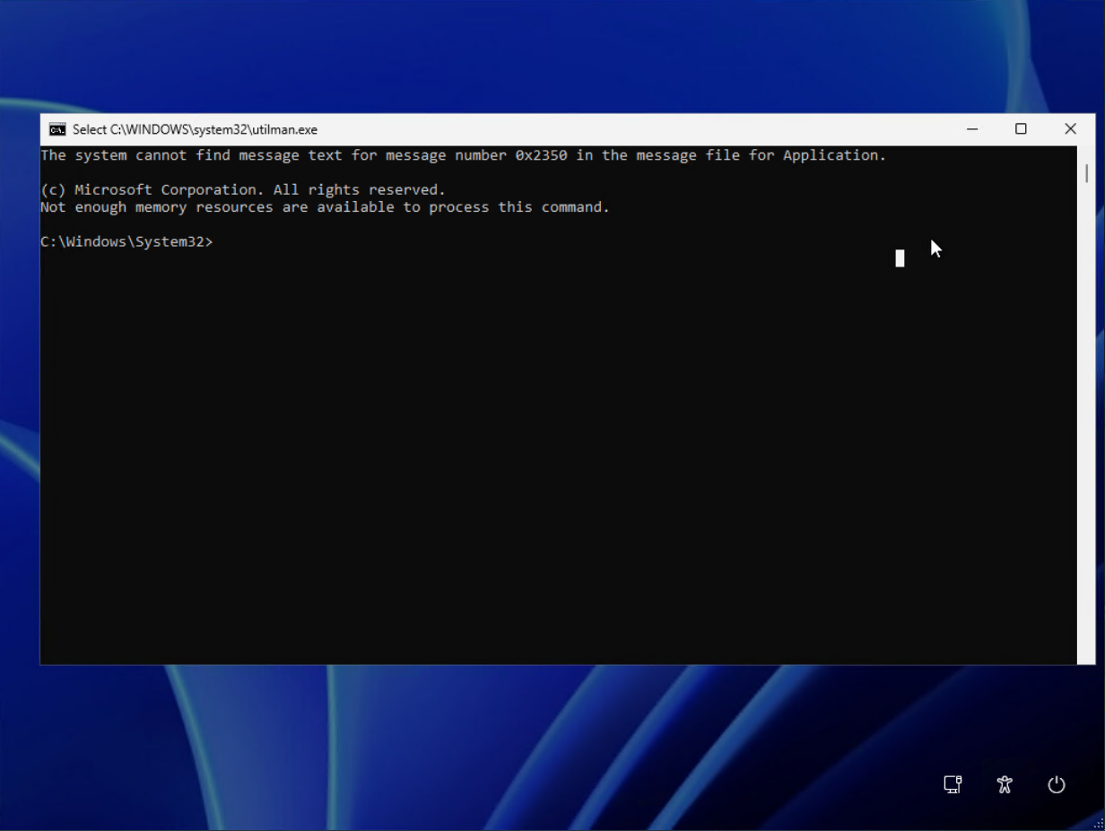 باز شدن پنجره Command Prompt بعد از کلیک بر روی آیکون Accessibility