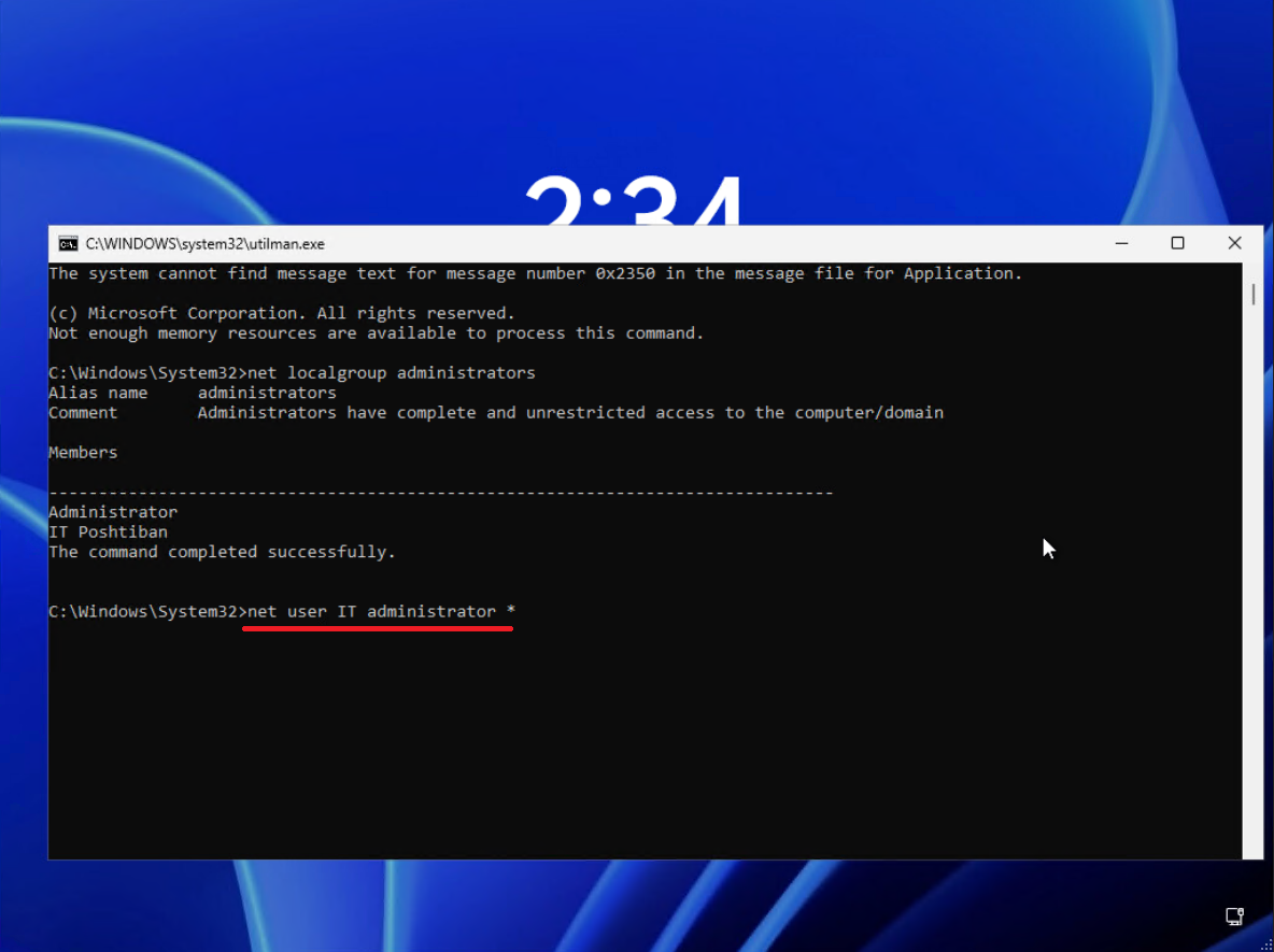انتخاب نام کاربری Administrator برای گذاشتن پسورد