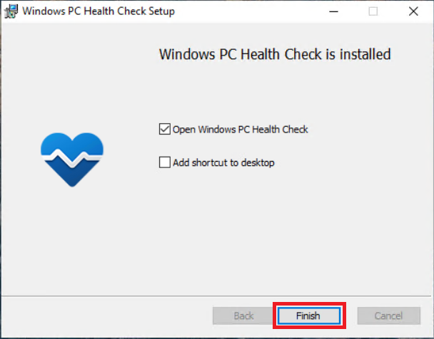 ۲- اتمام نصب Windows PC Health Check اتمام نصب Windows PC Health Check