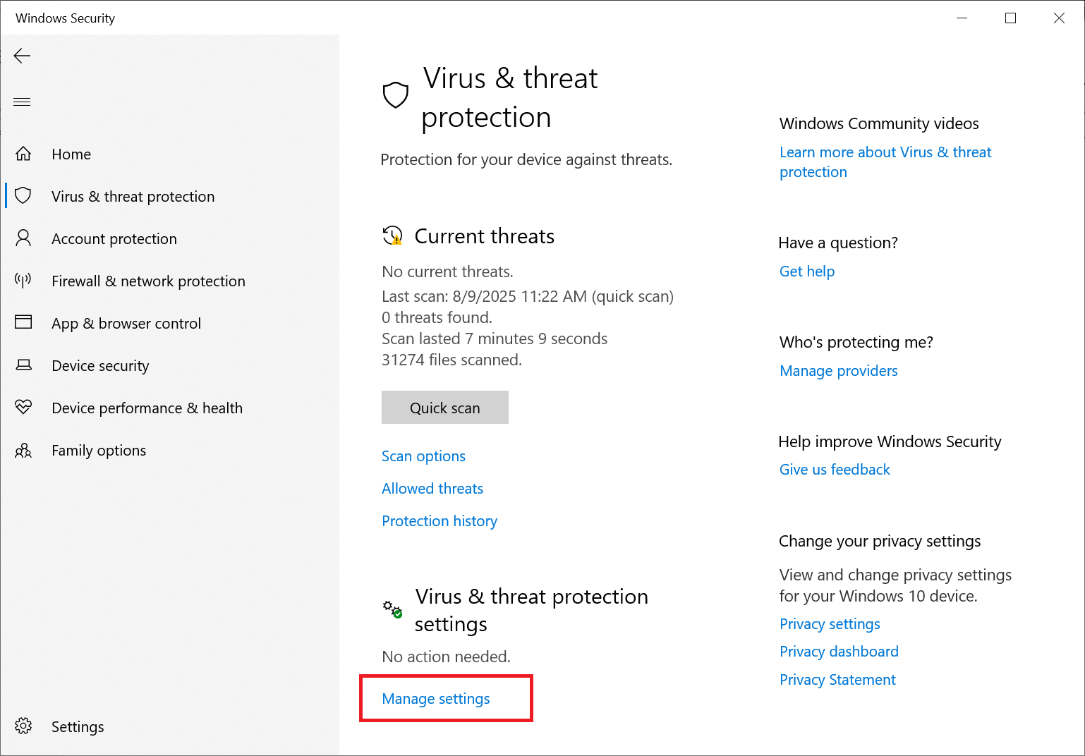 2- پنجره آنتی ویروس ویندوز 10 پنجره آنتی ویروس ویندوز 10