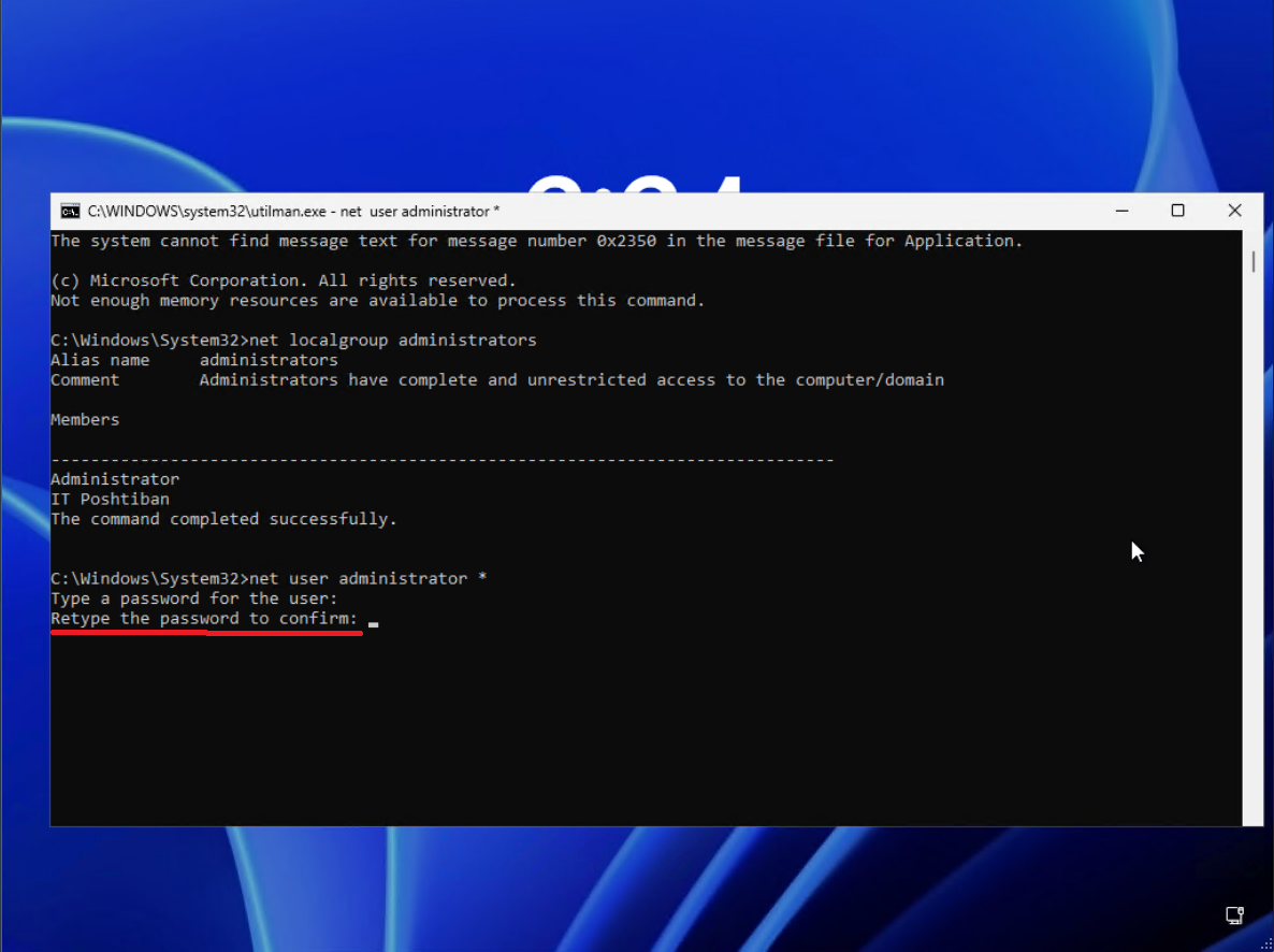 وارد کردن محدد پسورد مورد نظر برای نام کاربری
