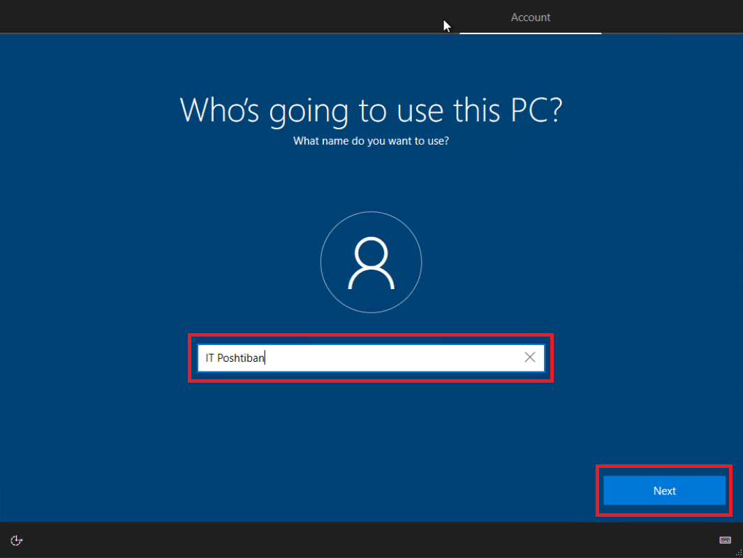 27- انتخاب نام کاربری برای ویندوز 10 در زمان نصب آن