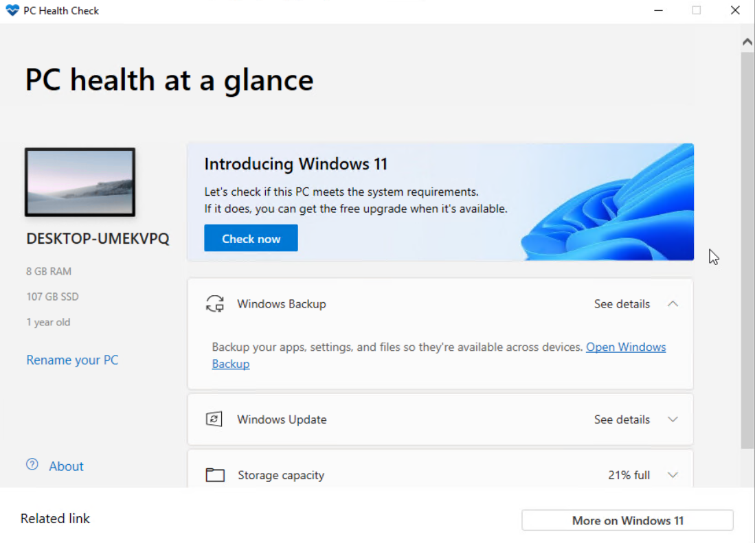 ۳- باز شدن نرم افزار PC Health Check