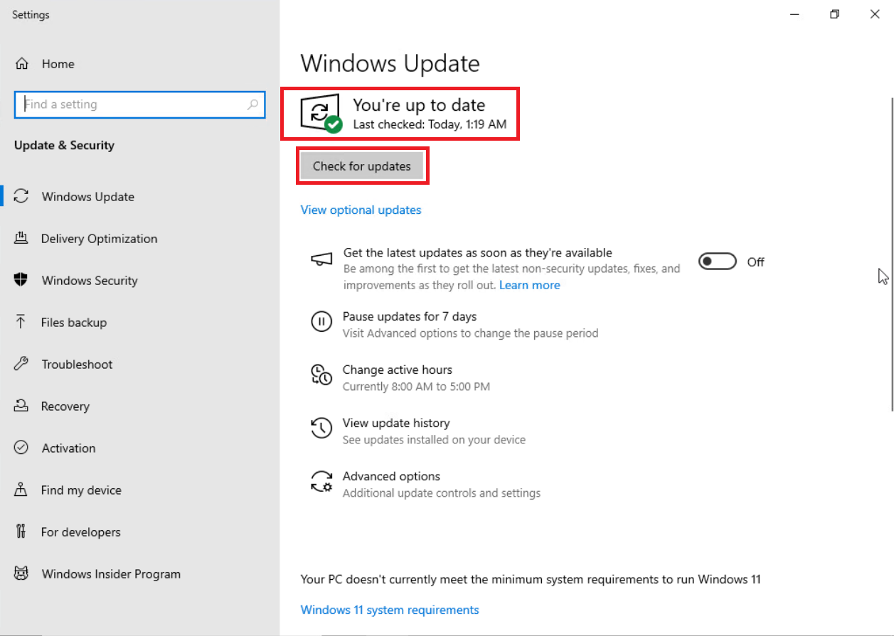 3- آپدیت بودن ویندوز 10 برای ارتقا به ویندوز 11
