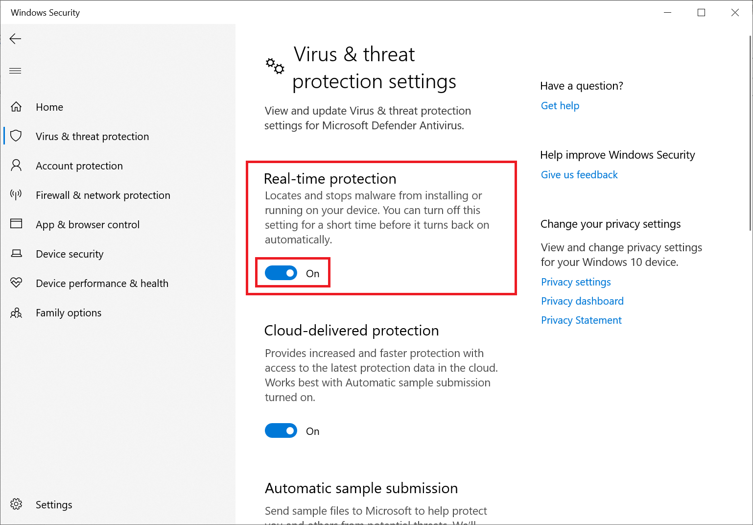 3- پنجره تنظیمات آنتی ویروس ویندوز 10 پنجره تنظیمات آنتی ویروس ویندوز 10