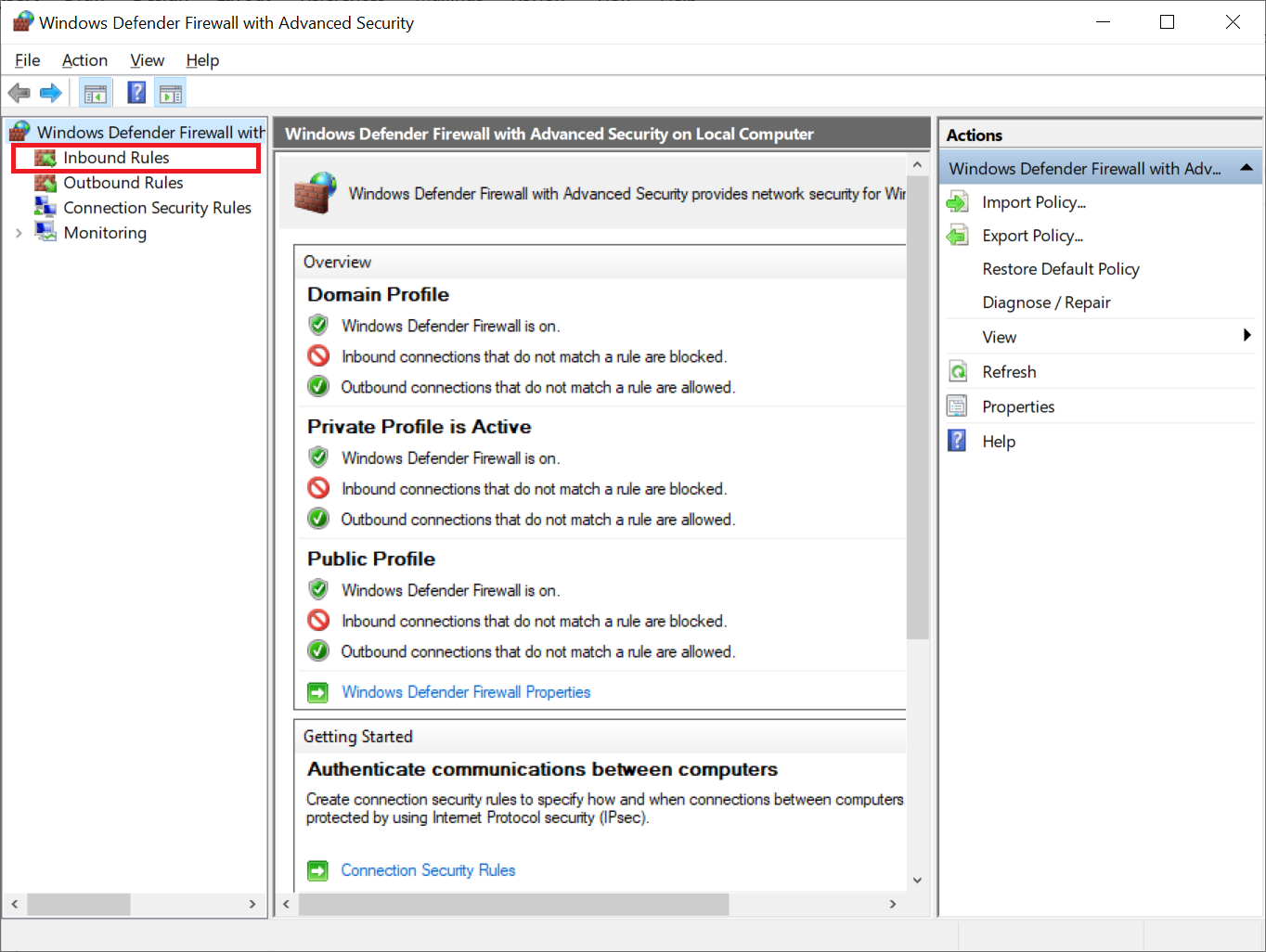 انتخاب Inbound Rules