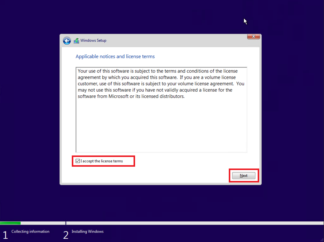 9- مرحله موافقت با شرایط و ضوابط نصب ویندوز 10 9- مرحله موافقت با شرایط و ضوابط نصب ویندوز 10